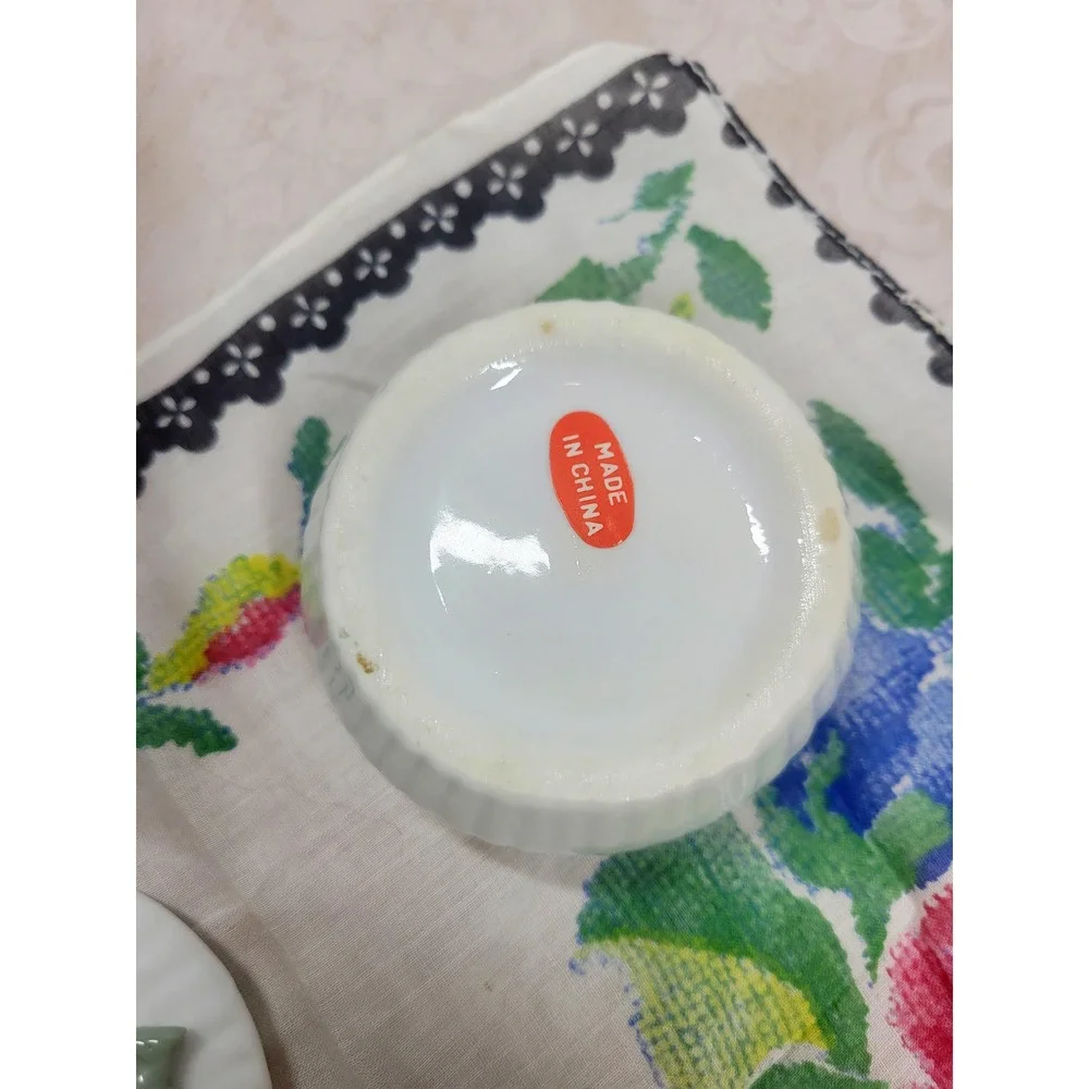 Dainty Porcelain Rose Trinket Box Round Blue Ribbon Accent 3